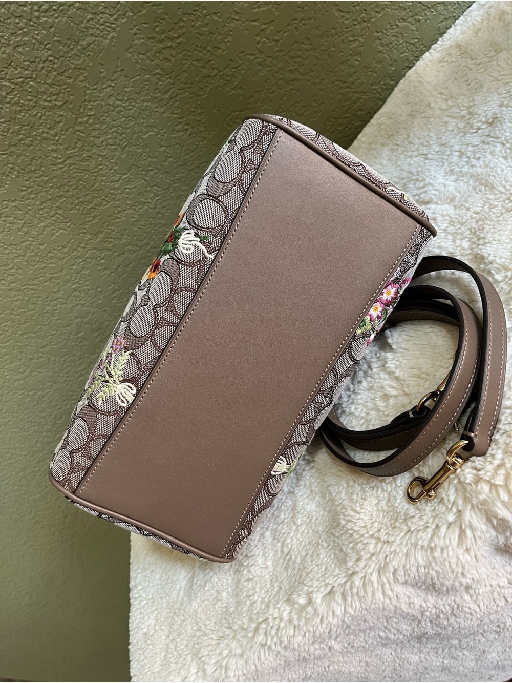 Coach Rowan Floral Embroidery Satchel Oak Color - Picture 4 of 10